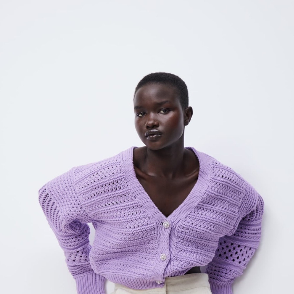 ZARA Knit Cardigan with Pearl Button- Lilac